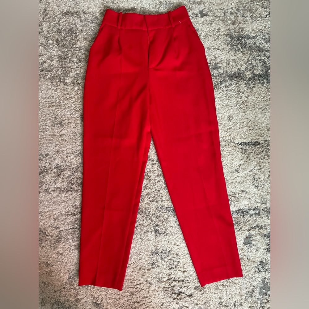 Zara basic red high waisted trousers. Size XS, new without tag. Ankle length.